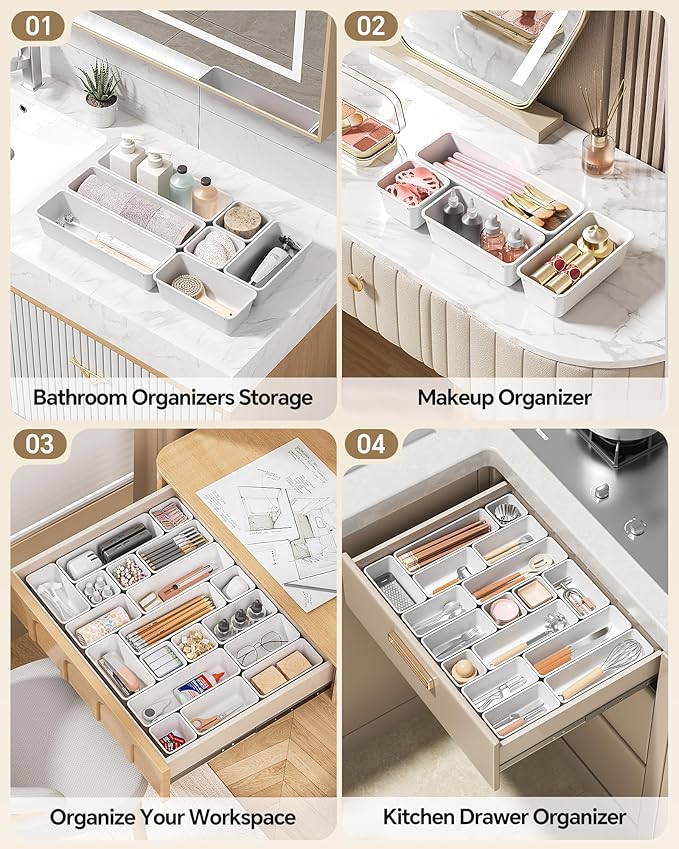 13 Pack Plastic Drawer Organizers Set, White