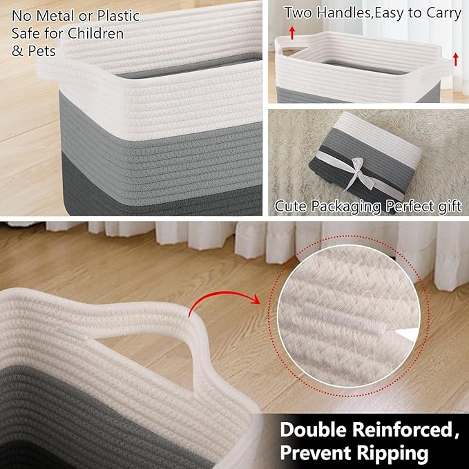 Storage Basket, Woven Baskets for Storage, Gradient Dark Gray