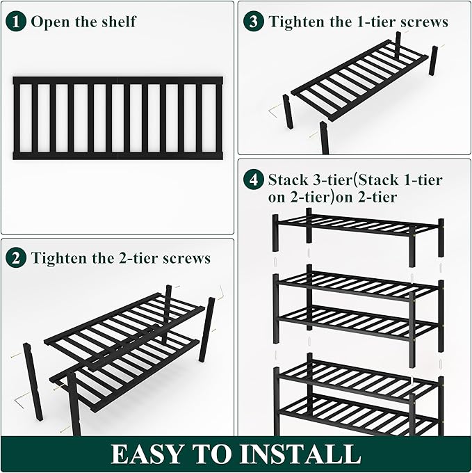 Smiry Bamboo Shoe Rack, 5 Tier Free Standing Wooden Shoe Organizer, Stackable Wood Shoe Storage Shelf for Closet, Entryway, 14 Vertical Slats, 2+2+1 Stack Heavy-Duty Legs, 26.8"x11"x32.5", Black