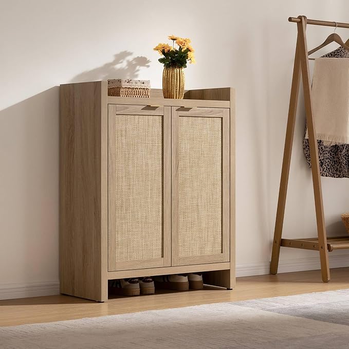 Shoe Cabinet Set of 2, Large Capacity Shoe Storage Organizer Cabinet, Light Oak
