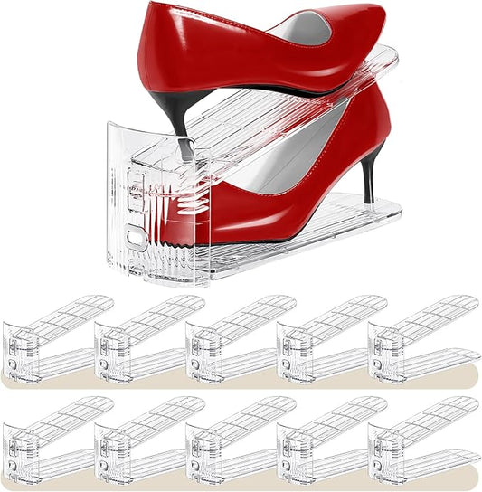 Shoe Slots Organizer 10 Pack, Shoe Stackers, 3 Levels Adjustable