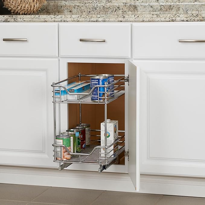 Household Essentials Glidez Chrome-Plated Steel 2-Tier Sliding Under Sink Cabinet Organizer, Chrome