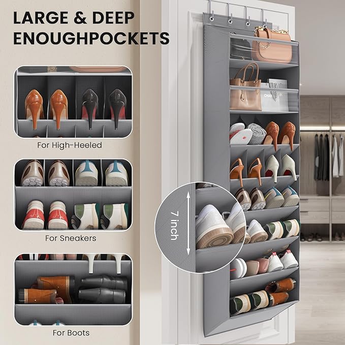16-20 Pairs Over the Door Shoe Organizer, Grey