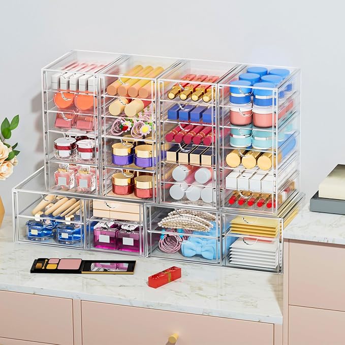 Caktraie Makeup Organizer Storage With 30 Drawers, 6 Pcs Desktop Office Supplies