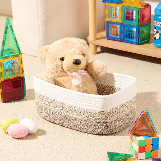 MiniArk Small Storage Baskets for Organizing | Closet Organizer Bins | Shelf Toy Basket | Woven Rope Baskets | Cube Decorative Box | Shallow Basket |11.5x7.5x4.7”| 4 Packs Gradient Brown