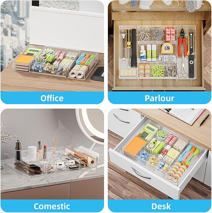 Expandable Desk Drawer Organizer, Clear