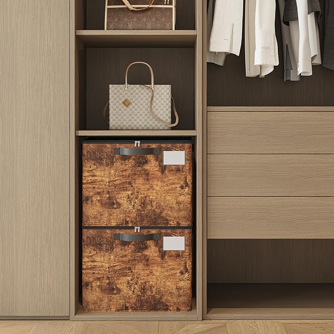 Varhomax Shoe Organizer Box for Closet, Fabric Shoe Storage Bin with Adjustable Dividers & Clear Cover, Holds up 16-32 Pairs of Sneakers & Sandals for Entryway, Cubby (Rust Brown)