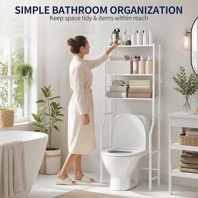 3-Tier Over Toilet Storage Rack, Metal Over Toilet Bathroom Organizer Shelf