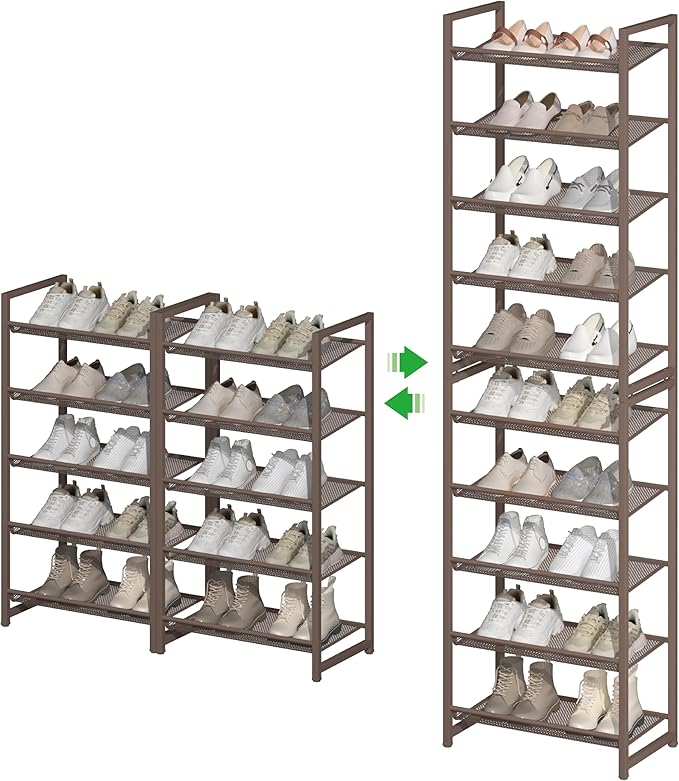 10 Tier Shoe Rack, Tall Metal Shoe Storage with Adjustable Shelves