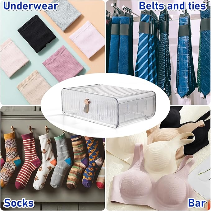 Dimeho 24 Cell Plastic Sock Organizer Underwear Drawer Organizer Acrylic Stackable Storage Drawer Underwear Storage Box with Dividers for Panties Closet Bra Baby Clothes Belts Ties Scarf