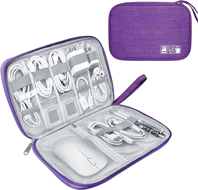 Lcsmaokin Electronics Travel Organizer,Portable Waterproof Electronic Travel Storage Bag for Small Charging Cord Storage,Charger,Small Electronics,SD Card etc,for Travel,Business -Purple