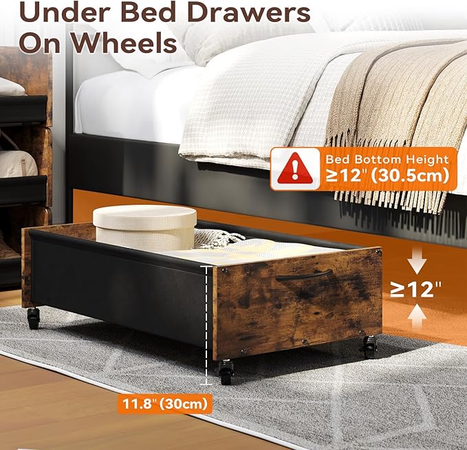 FOUCSSOMEI Under Bed Storage with Wheels, Under Bed Storage Drawers on Wheels, Metal Frame Under Bed Shoe Storage, Space-Saving for Bedroom Closet Organization