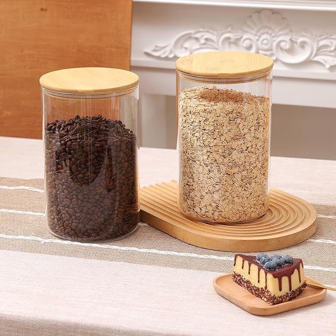 Moretoes 2 Pack 3.6qt Glass Storage Containers with Bamboo Press Lids, Extra Large Airtight Pantry Storage Jars for Flour, Sugar, Bulk Dry Goods