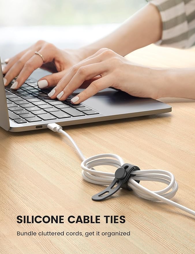 10Pack Reusable Cord Organizer Cable Ties, Silicone Cord Management Wraps