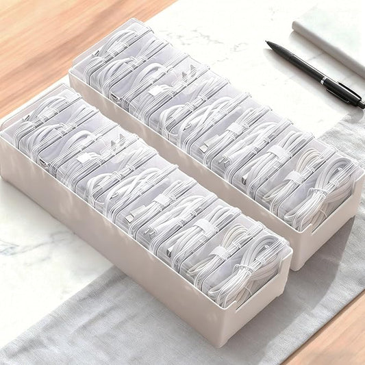 2 Pcs 11 Box Cable Organizer Storage Box, Desktop Cable Management with Switch