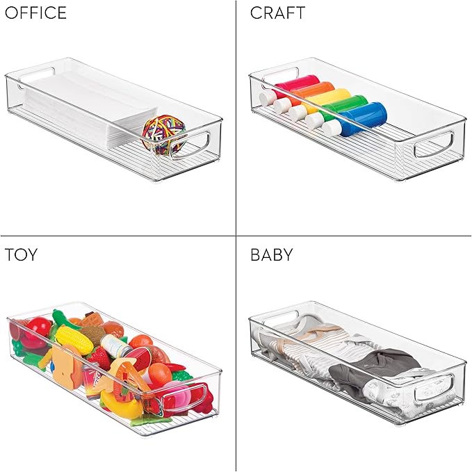 iDesign Slim Extra Long Clear Storage Bin, Narrow Stackable Organizer for Kitchen or Pantry