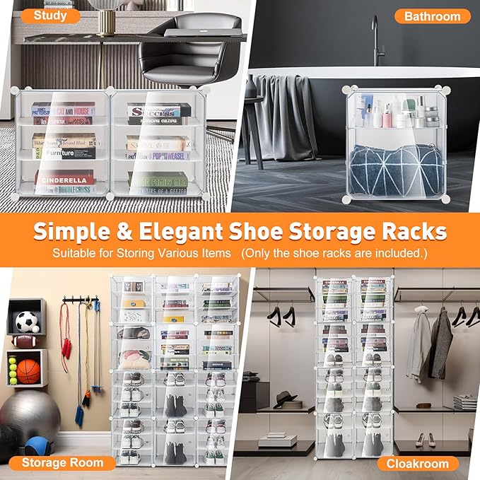12-Tier 3-Line Dustproof Shoe Boxes 72 Pairs Clear Shoe Rack Organizer Stackable Storage Cabinet Plastic Shoe Closet for DIY Home Bedroom Living Room Porch (72 Pairs)