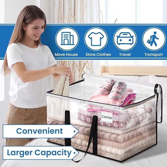 RoomHacks Clear Heavy Duty Extra Large Moving Supplies Storage Bags with Reinforced Handle and Double Zipper, Alternative to Moving Box (8 Packs)