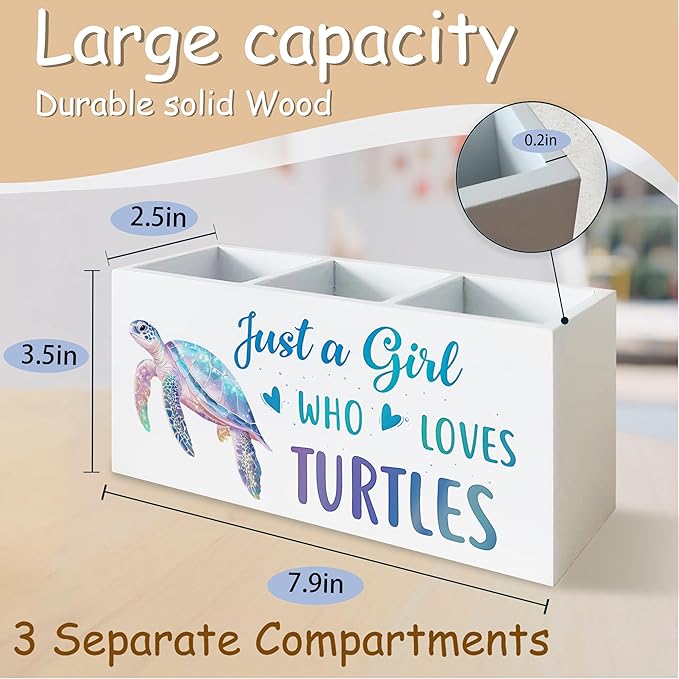 Sea Turtle Coastal Pen Holder for Home Office Desk, Sea Turtles Gifts for Women, Beach Office Decor, Beach Turtle Makeup Brush Toothbrush Holder Organizer for Bathroom Desk Accessories