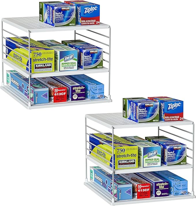 2 PACK Cabinet Organizer for Foil and Plastic Wrap- Divided Compartment Holder