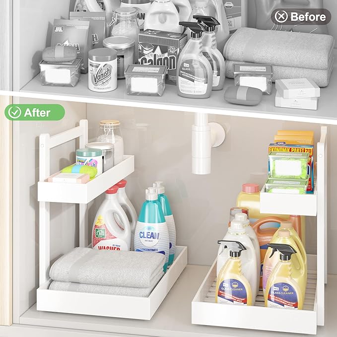 Under Sink Organizer, White, 2 Packs