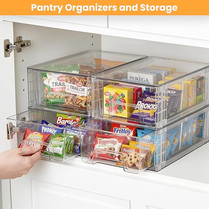 4 Pack Stackable Storage Drawers with Handles