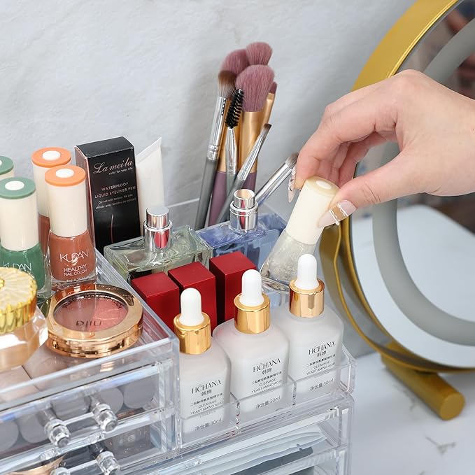Acrylic Small Makeup Organizer with Drawers, Clear Skincare Organizer for Vanity