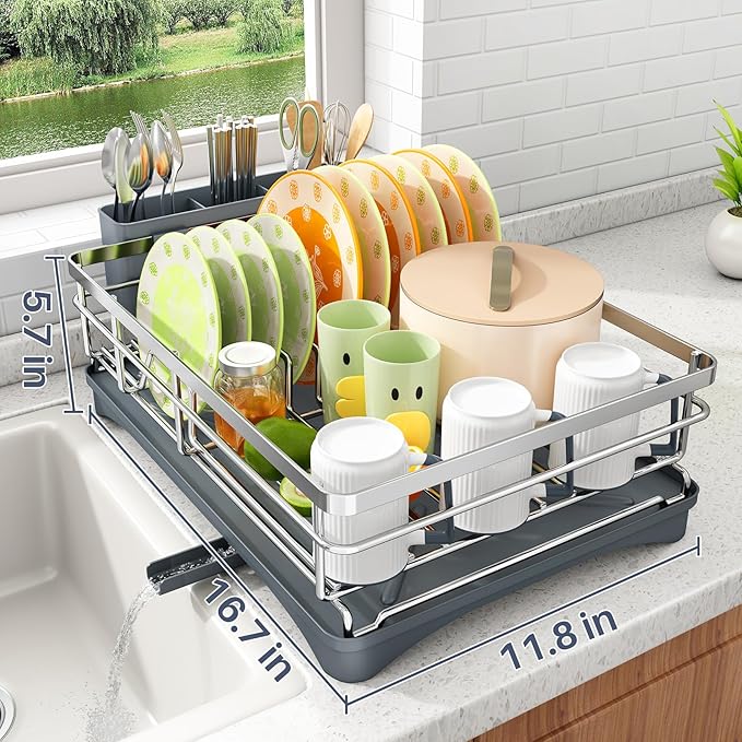 Dish Drying Rack, Stainless Steel Dish Rack for Kitchen Counter, Silver
