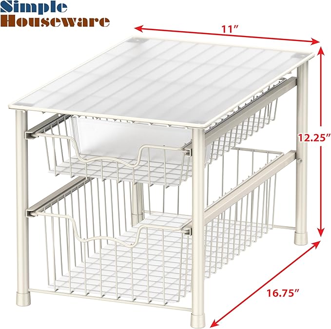 Simple Houseware Stackable Sliding Basket Organizer Drawer, White, 2-Tier
