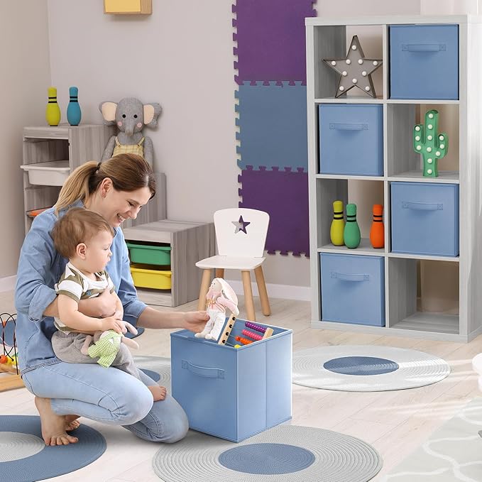 Sorbus Storage Cubes - 11 Inch Foldable Fabric Baskets for Organizing Pantry, Closet, Shelf, Toy Box, Cubby - 6 Collapsible Cloth Cube Storage Bins for Home, Nursery, Playroom, Bedroom (Pastel Blue)