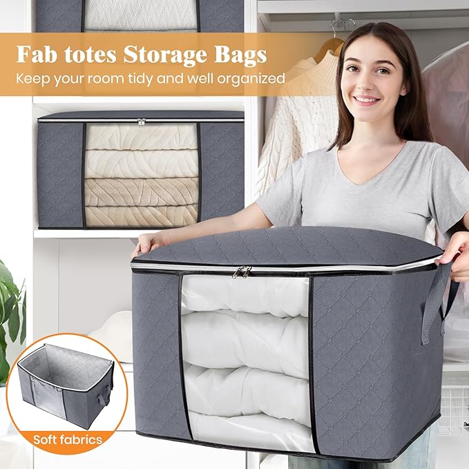 Fab totes 24 Gallons Clothes Storage, 10 Pack,Grey