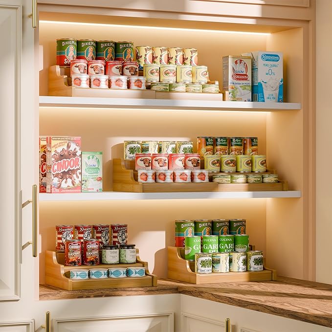 Simple Trending Expandable Bamboo Can Rack Organizer for Pantry