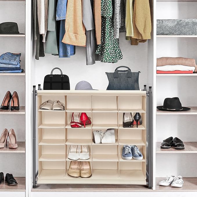 STORAGE MANIAC Stackable Shoe Cubby Organizer, 20-Cube Beige