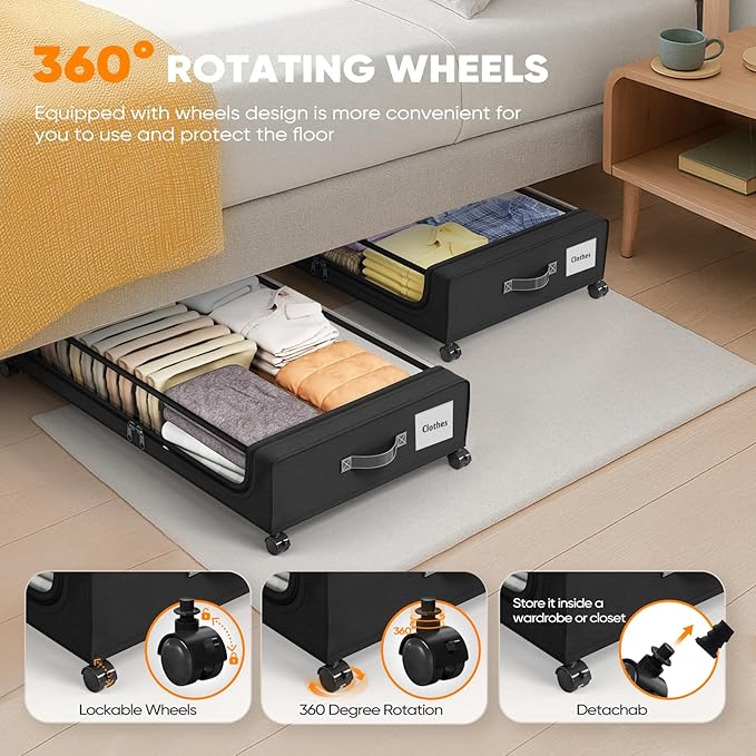 Camkey® Under Bed Storage with 360° Wheels, 2-Pack