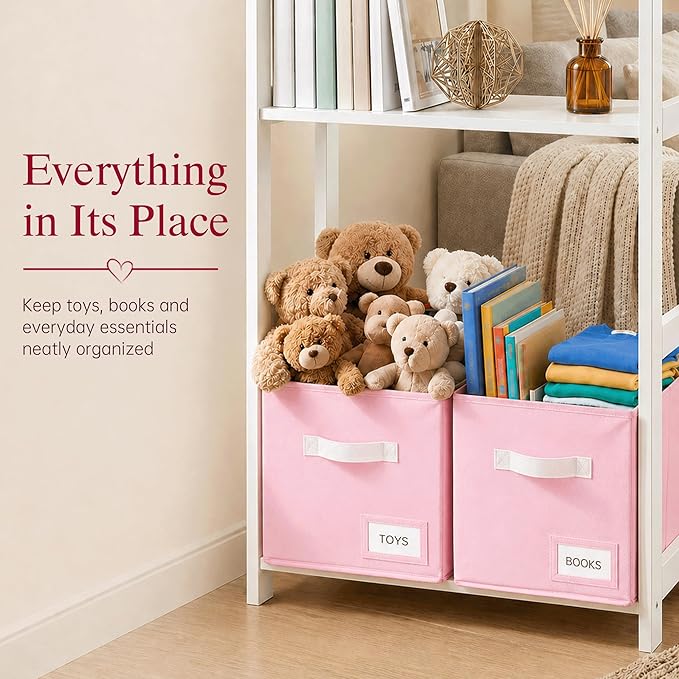Storage Cubes 10 Pack, 11 Inch Fabric Storage Bins Organizer with Labels, Odor-Free & Sturdy PP Structure, Collapsible Cubby Baskets for Closet, Shelves, Toys & Nursery (Pink)