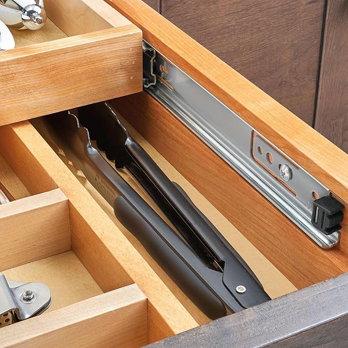 Rev-A-Shelf Two-Tier Kitchen Utensil Drawer Organizer & Pullout Cutlery Tray, Soft-Close Slides, 18" Base & 15" Cabinet Opening, Wood, 4WTCD-18HSC-1