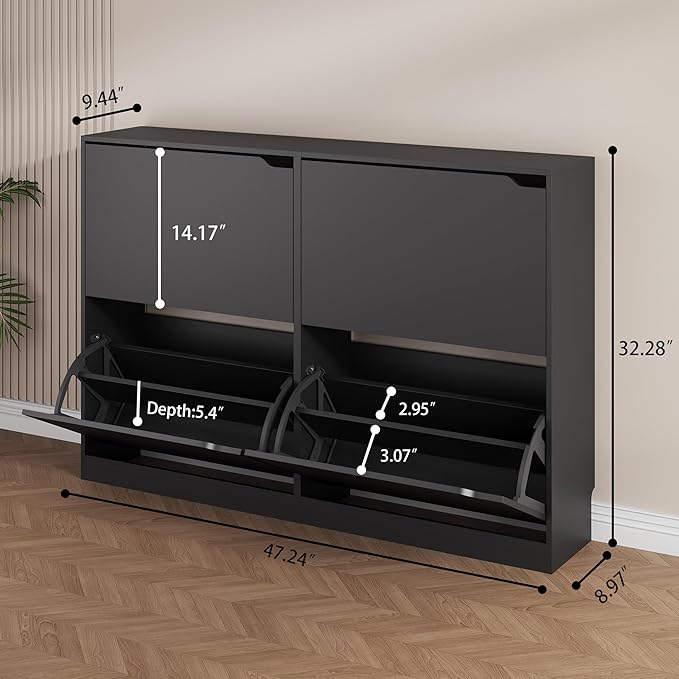 Shoe Storage Cabinet, Black, 47.24" x 32.28" x 9.44"