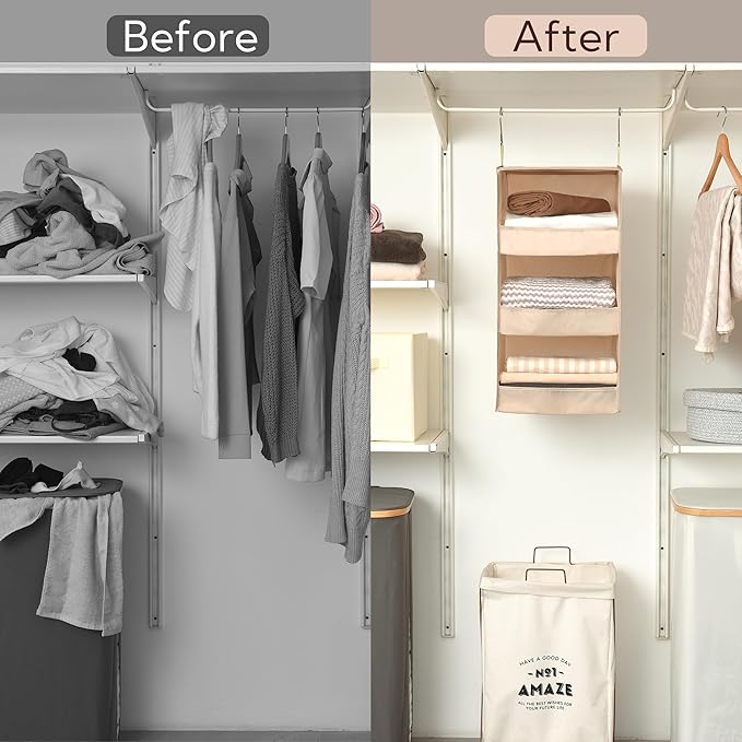 SAYS 3 Shelf Hanging Closet Organizers and Storage, Khaki