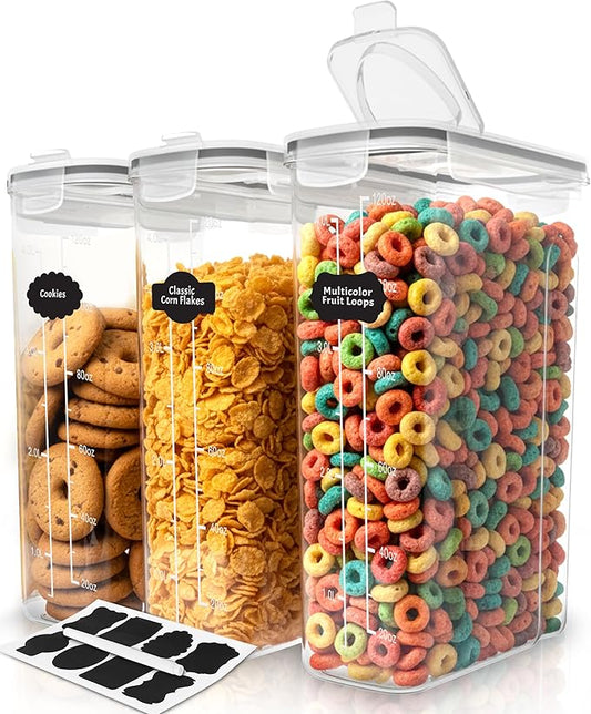 Utopia Kitchen Cereal Containers Storage Set – 3 Pack 4L(135.2 oz) Airtight Food Storage Containers with Lids, BPA-Free Cereal Dispensers for Pantry Organization and Storage (Clear)