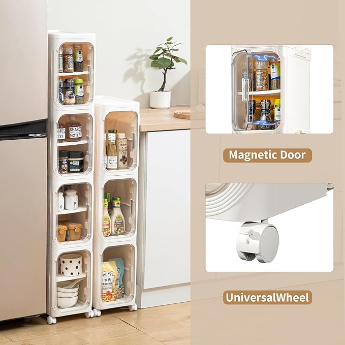 5-Tier Tall Narrow Storage Cabinet, Cream White