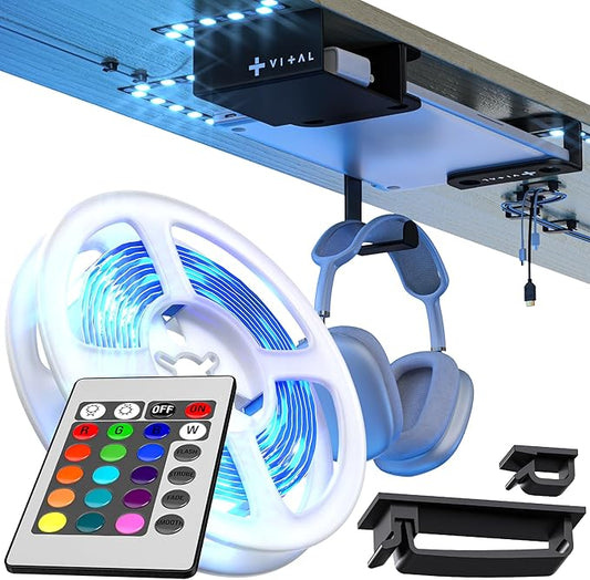 VI+AL Under Desk Laptop Mount, USB Light Strip & Remote