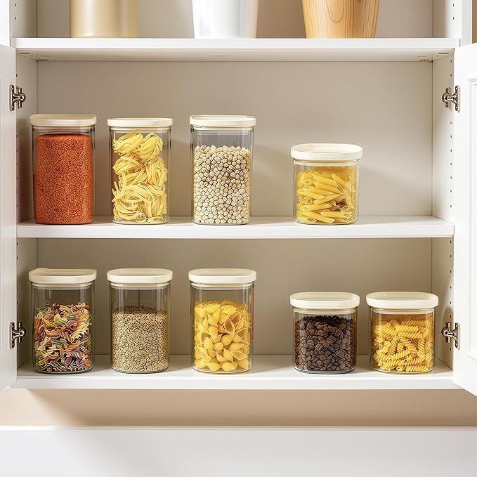 Urban Green Glass Food Storage Jar with Glass Lid in Ractangle Shape, Food Canister Set with Airtight Lids, Pantry Storage Jar for Kitchen Organization. Food Storage Containers in Pack of 3, 40oz.