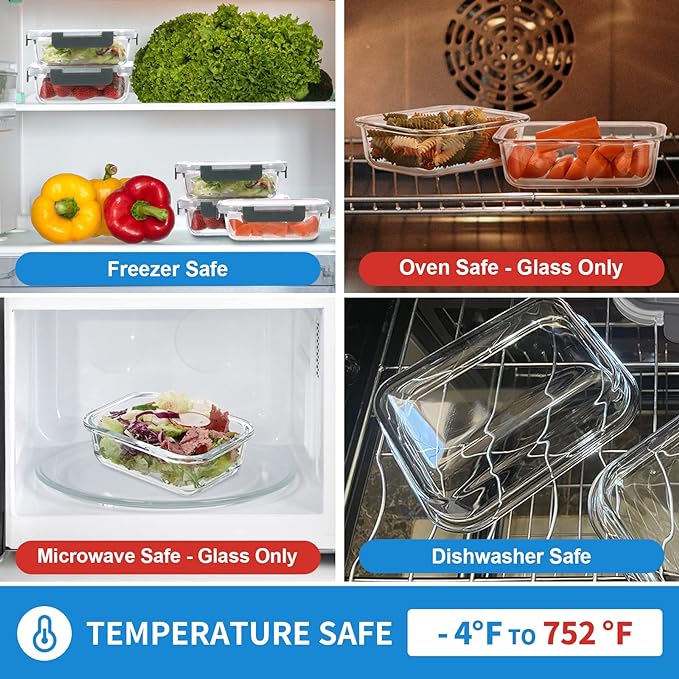 Small Glass Food Storage Containers 12 Pack-12oz Glass Containers with Lids