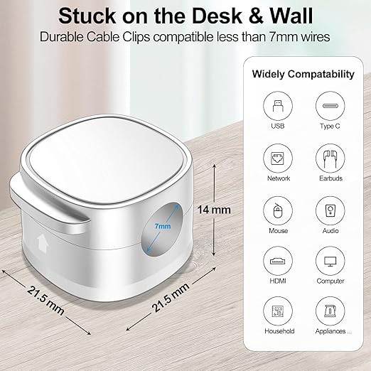 6 Pack,Magnetic Cable Clips & Silicon Cable Ties,[Cable Smooth Adjustable Under Desk Organizer],Cable Management,Cord Holder-Desk Stand Cable Organizer Holding,Adhesive for Home Cable Keeper