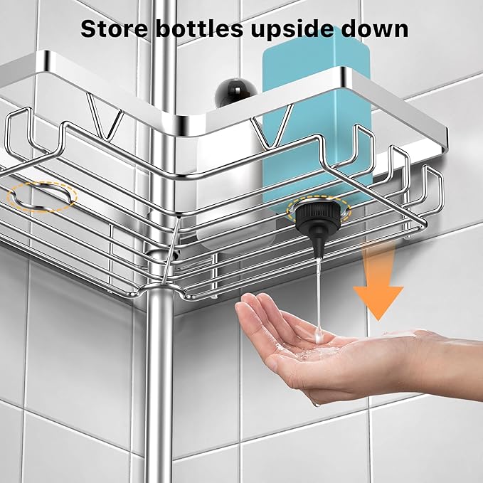 Corner Shower Caddy Tension Pole, Adjustable Shower Tension Rod Organizer