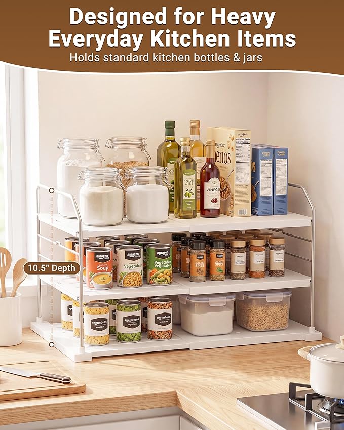 Extendable 3-Tier Kitchen Cabinet & Pantry Organizer for Plastic Wrap, Pack of 1