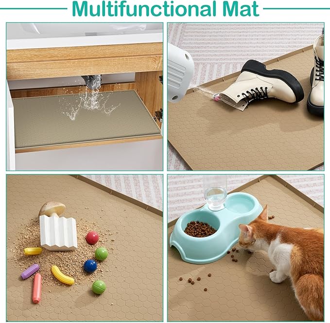 Waterproof Under Sink Mat 31" x 22", Silicone Cabinet Liner, Rubber Protector for Kitchen and Bathroom, Keeps Cabinets Clean, Dry, and Organized (Mint Green)