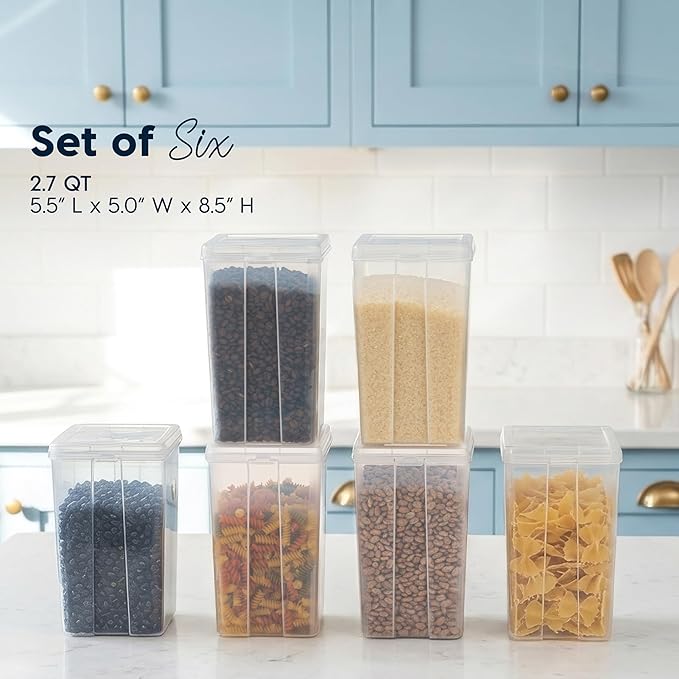 IRIS USA Food Storage Containers with Flip-Top Lid, 2.7 Qt - 6 Pack, Clear Stackable Food Containers for Kitchen & Pantry Organization, BPA-Free, Food Grade Plastic For Flour, Sugar, Dry Food, Grain