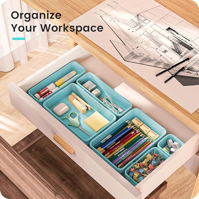 【Military Grade】A-LuGei Drawer Organizer, 【𝟱𝗦𝗶𝘇𝗲】 Makeup organizer, 【Holds 177 Items】 Bathroom Organizers and Storage, Organization and Storage, Desk Drawer Organizer for Vanity (Blue)