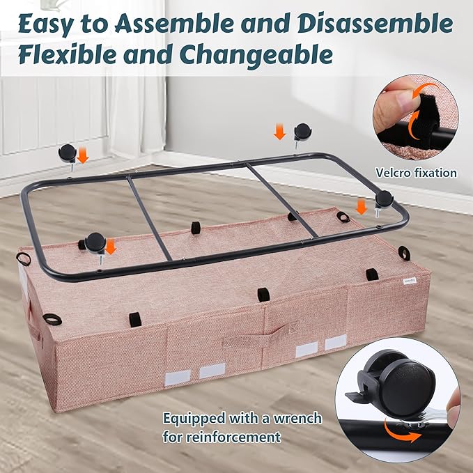 Supowin Under Bed Storage with Wheels, Rolling Underbed Storage Containers with Lids, Under Bed Shoe Storage Bins Organizer with Reinforced Metal Bottom Support and Three Handles
